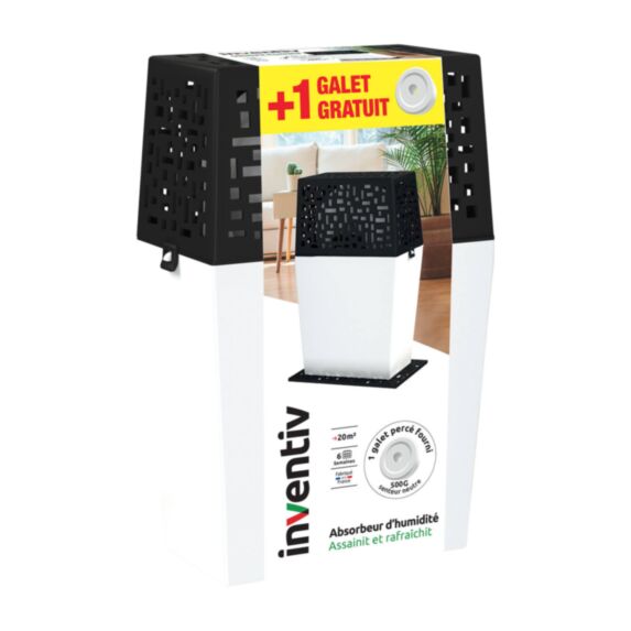 Absorbeur d'humidité Médium + 2 recharges galet de 500gr - INVENTIV