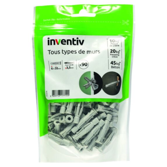 90 Chevilles Nylon Tous Matériaux Ø6x35mm - INVENTIV