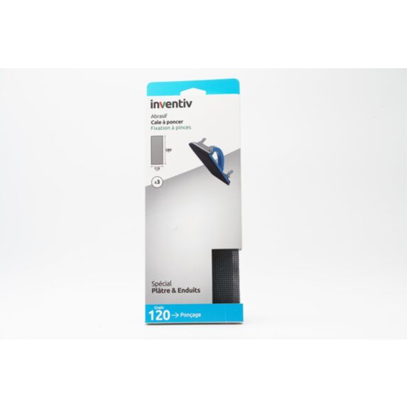 3 patins abrasifs plâtre cale à poncer 115x280mm grains 120 - INVENTIV