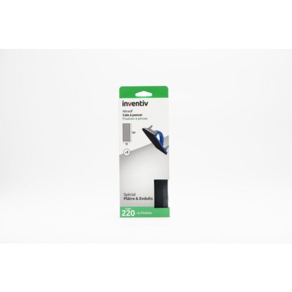 3 patins abrasifs plâtre 93x230mm grains 220 machine/main - INVENTIV