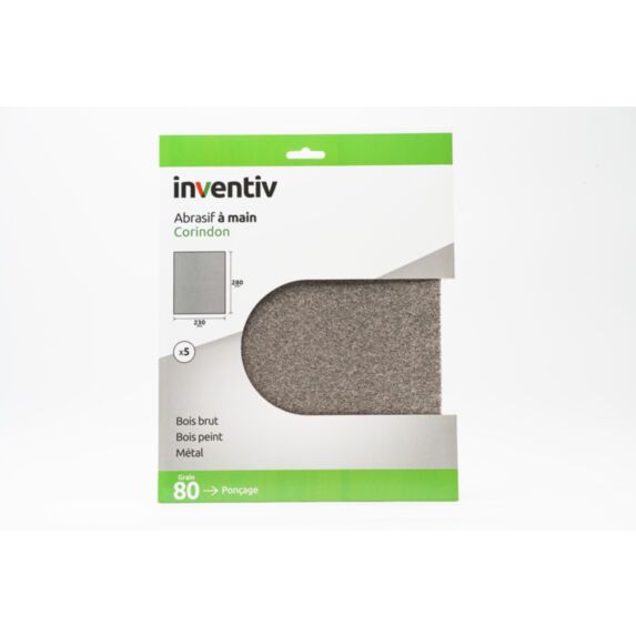 5 feuilles abrasives corindon 230x280mm grains 80 machine/main - INVENTIV