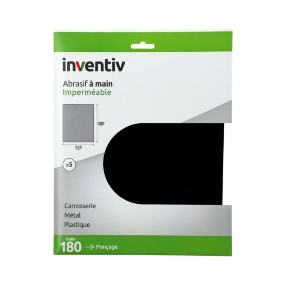 5 feuilles imperméables 230x280mm grains 180 - INVENTIV