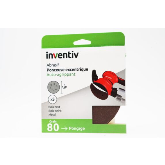 5 Disques de ponçage 6 Trous Ø150mm Grain 80 - INVENTIV