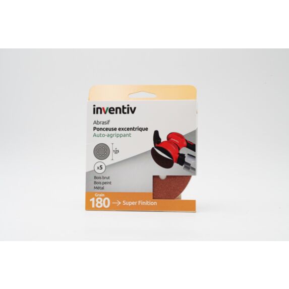5 Disques de ponçage 8 Trous Ø125mm Grain 180 - INVENTIV