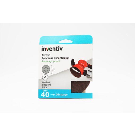 5 Disques de ponçage 8 Trous Ø125mm Grain 40 - INVENTIV