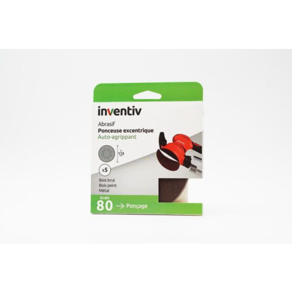 5 disques de ponçage 8 trous Ø115mm grains 80 - INVENTIV