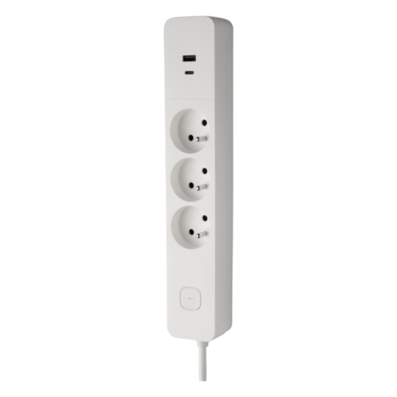 Bloc 3 Prises 2P+T FR + 2 USB A+C 3A Blanc - INVENTIV