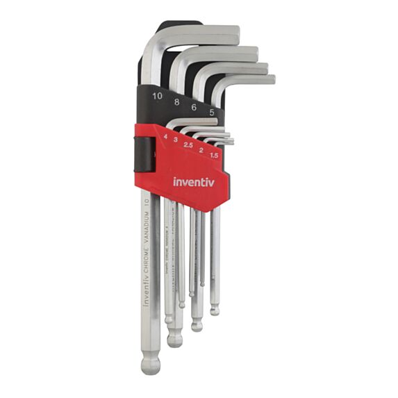 9 Clés allen tête sphérique sur ratelier 1,5 à 10mm - INVENTIV