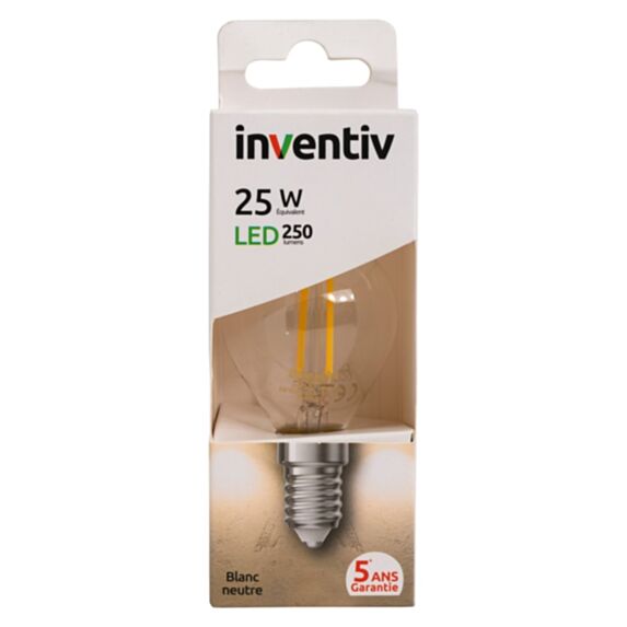 Ampoule Retroled sphérique E14 250lm 3W blanc neutre - INVENTIV