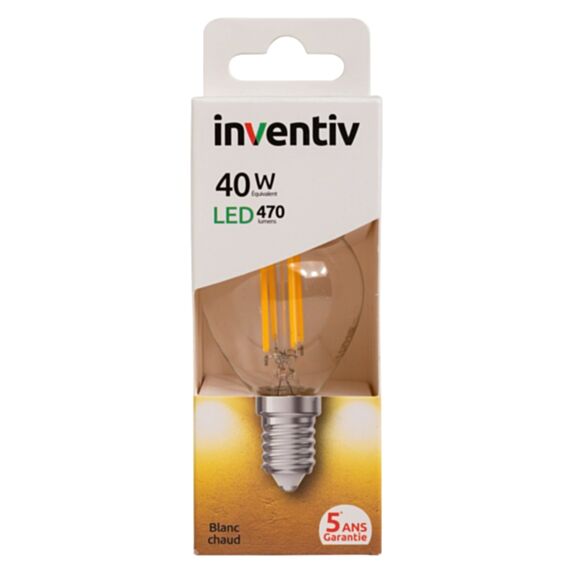 Ampoule Retroled sphérique E14 470lm 5W blanc chaud - INVENTIV