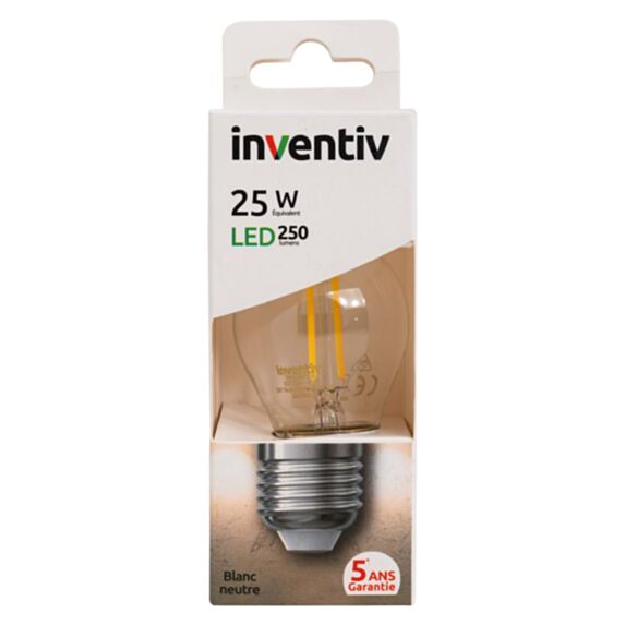 Ampoule led filament sphérique E27 250lm 3W blanc neutre - INVENTIV