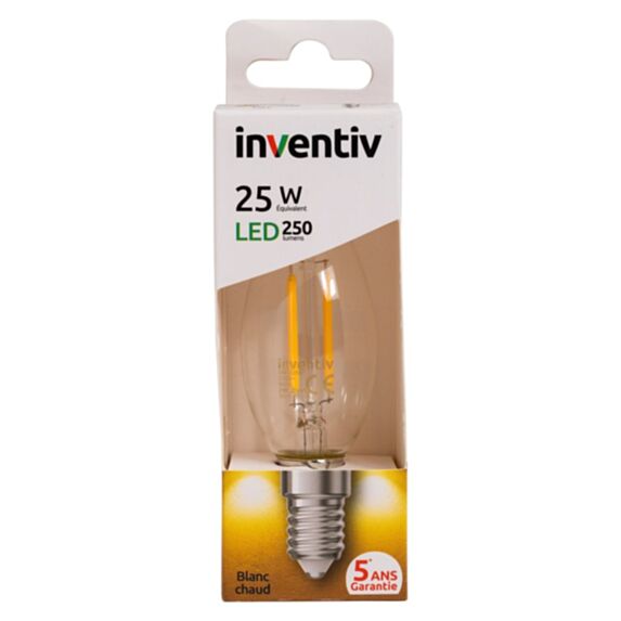 Ampoule Retroled flamme E14 250lm 3W blanc chaud - INVENTIV