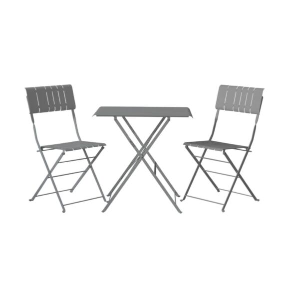 Table de balcon et 2 chaises de jardin acier Zest gris souris - INVENTIV