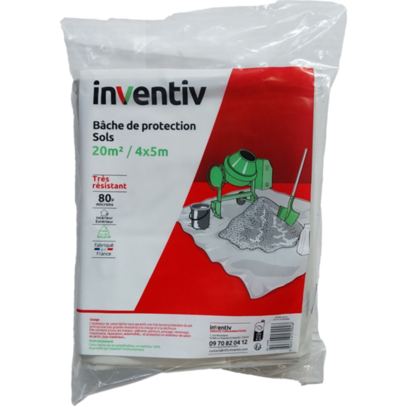 Bâche Protection Premium Couvre Sol 4x5m 80gr/m² - INVENTIV
