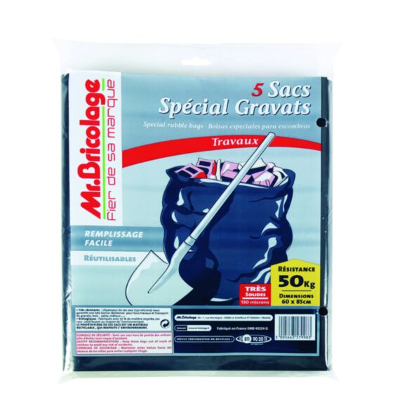 5 sacs à gravats Expert 56 x 85 cm noir- INVENTIV