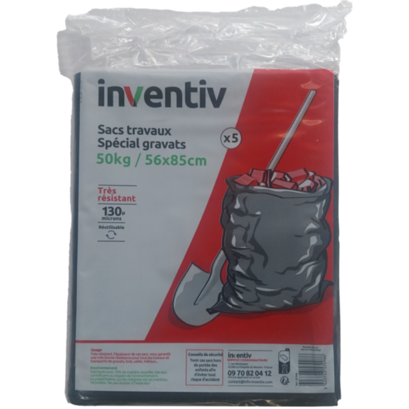 5 sacs à gravats Expert 56 x 85 cm noir- INVENTIV
