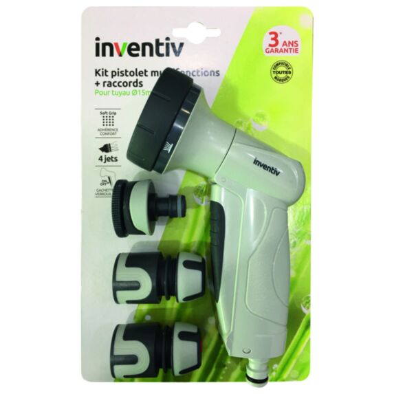 Kit pistolet arrosage + raccords Ø15 mm - INVENTIV