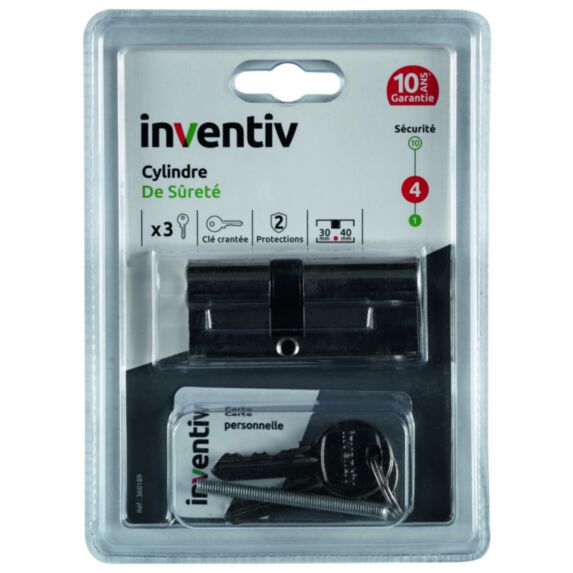 Cylindre de Serrure Surêté L.30+40mm - INVENTIV