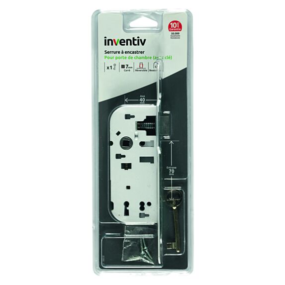 Serrure à encastrer avec clé, axe 40mm - INVENTIV