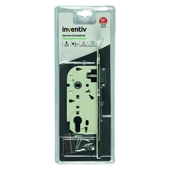 Serrure à encastrer porte d'entrée, axe 40mm - INVENTIV
