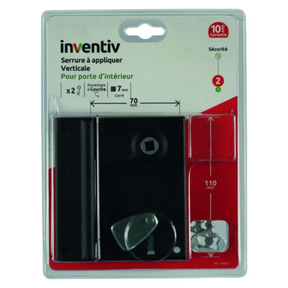 Serrure à applique verticale porte d'intérieur 70x110mm - INVENTIV