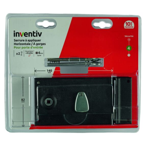 Serrure en applique horizontale 140x82mm, ouverture droite - INVENTIV