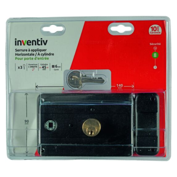 Serrure en applique horizontale 140x90mm, ouverture droite - INVENTIV