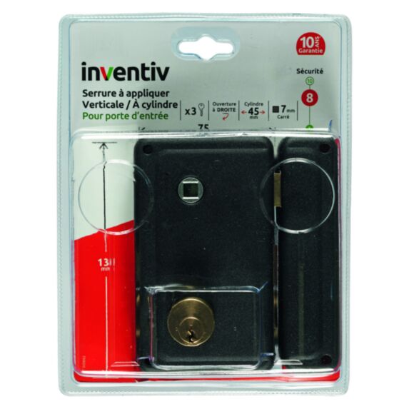 Serrure en applique verticale 75x130mm, ouverture droite - INVENTIV