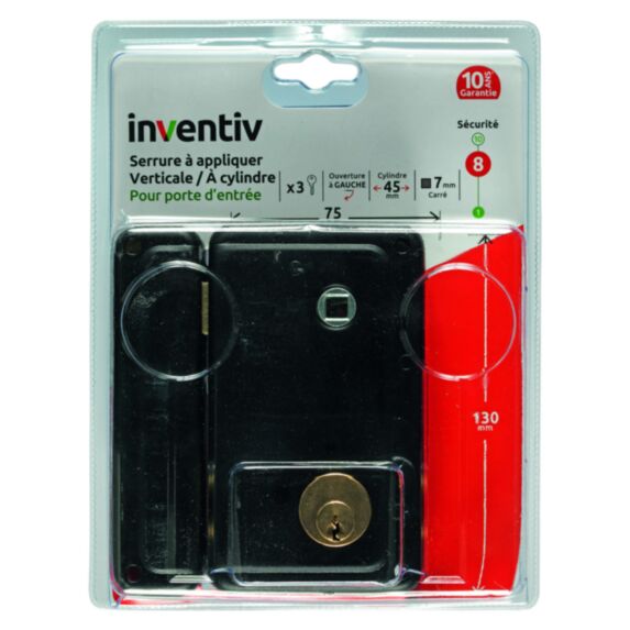 Serrure en applique verticale 75x130mm, ouverture gauche - INVENTIV