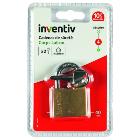 Cadenas + 2 Clés Laiton 40mm - INVENTIV