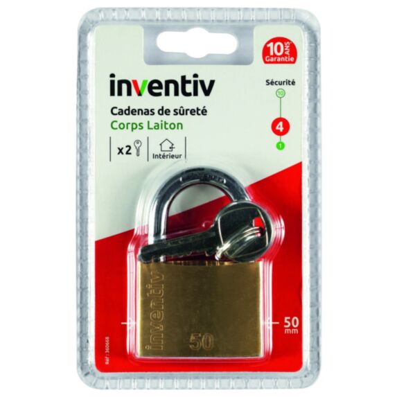 Cadenas + 2 Clés Laiton 50mm - INVENTIV