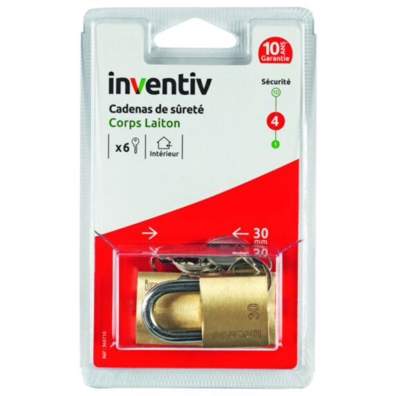 3 Cadenas + 2 Clés Laiton 30mm - INVENTIV