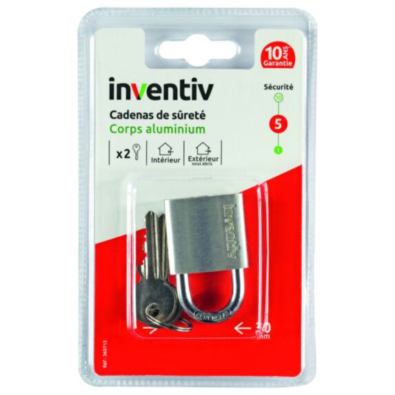 Cadenas + 2 Clés Aluminium 30mm - INVENTIV