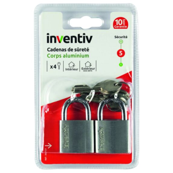 2 Cadenas + 2 Clés Aluminium 30mm - INVENTIV