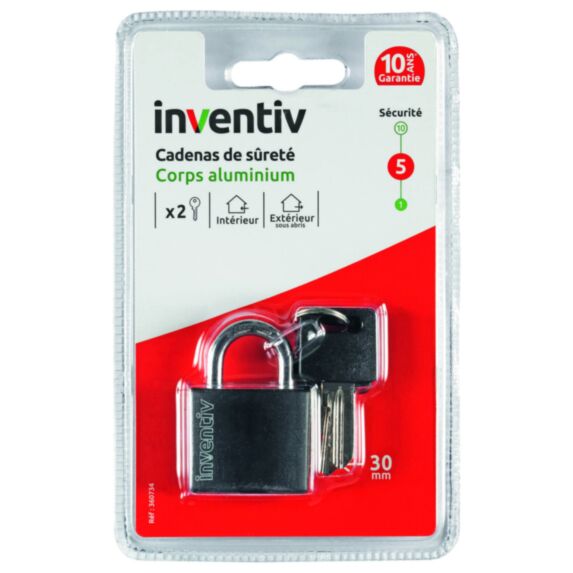 Cadenas + 2 Clés Aluminium 30mm - INVENTIV