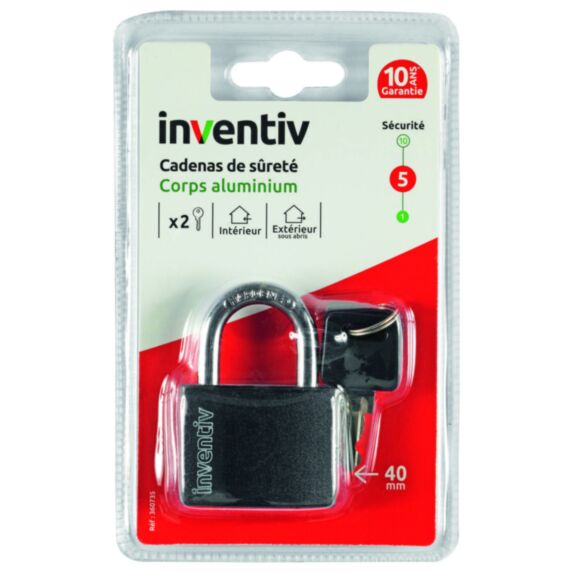 Cadenas + 2 Clés Aluminium 40mm - INVENTIV