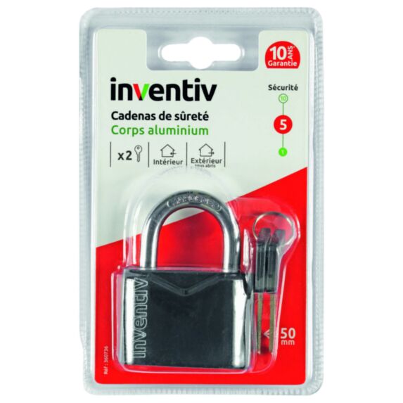Cadenas + 2 Clés Aluminium 50mm - INVENTIV