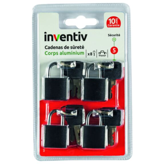 4 Cadenas + Clés Aluminium 20mm - INVENTIV