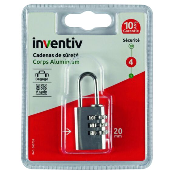 Cadenas à 3 Codes Aluminium 20mm - INVENTIV