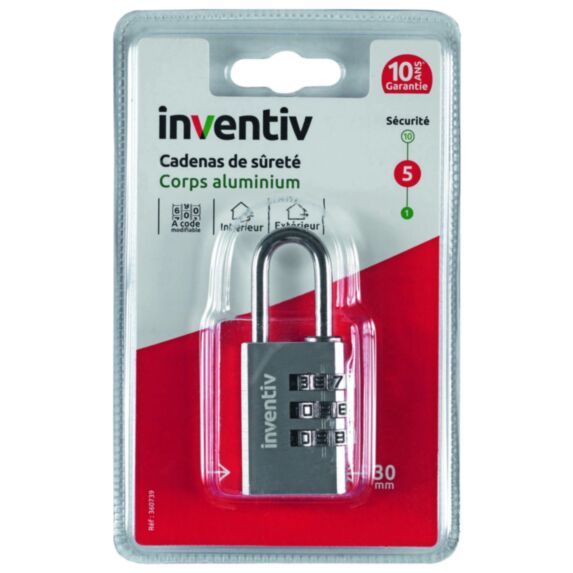 Cadenas à 3 Codes Corps Aluminium 30mm - INVENTIV