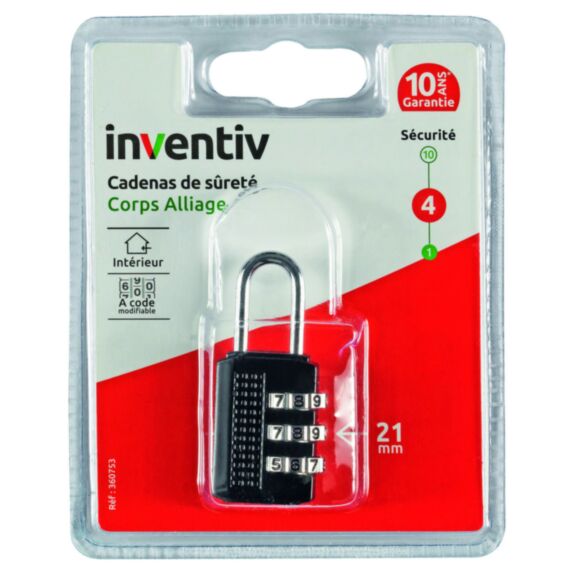 Cadenas à 3 Codes Plastique 21mm - INVENTIV