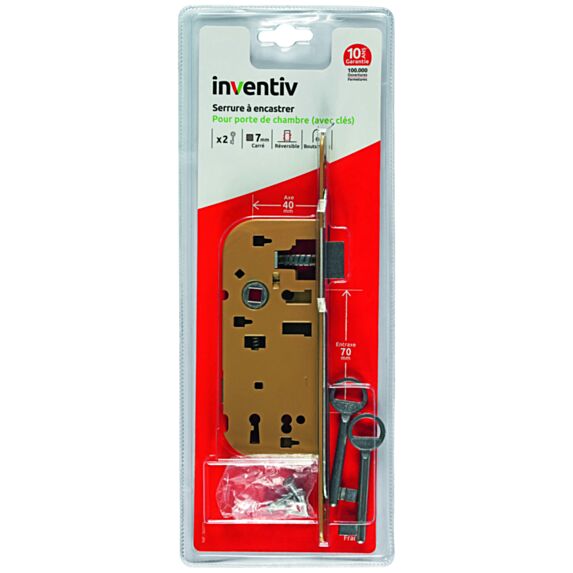 Serrure à encastrer avec 2 clés fournies axe 40mm - INVENTIV