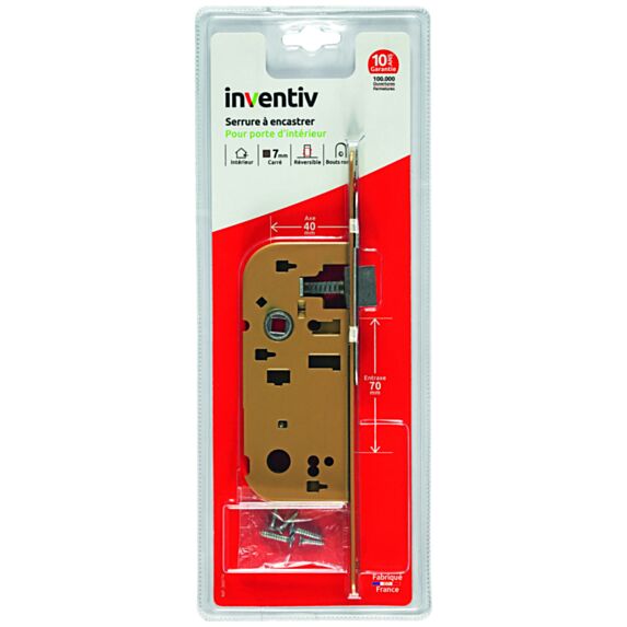 Serrure à encastrer porte sans fermeture axe 40mm - INVENTIV