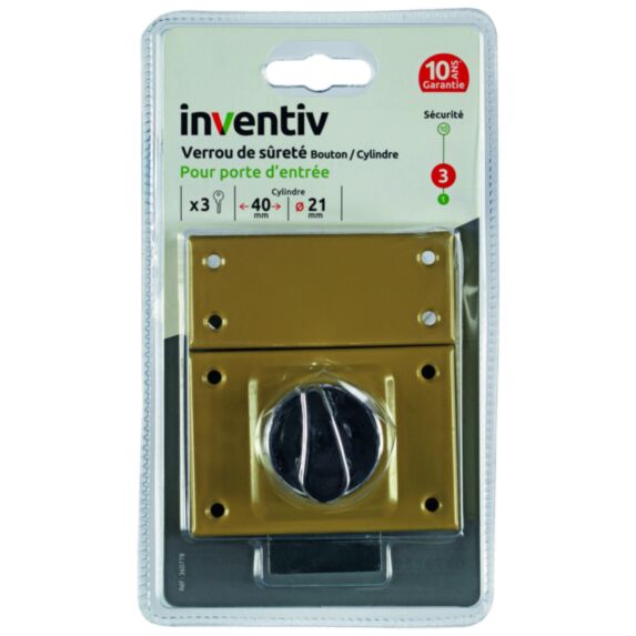 Verrou de sûreté porte d'entrée cylindre ∅21mm L.40mm - INVENTIV