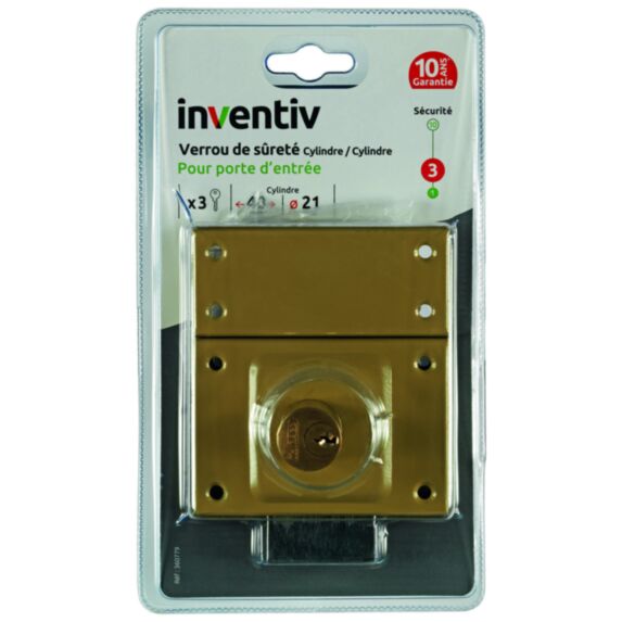 Verrou de sûreté porte d'entrée double cylindre ∅21mm L.40mm - INVENTIV