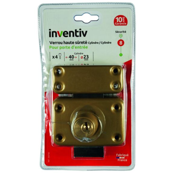 Verrou haute sécurité porte d'entrée double cylindre Ø23xL.40mm - INVENTIV