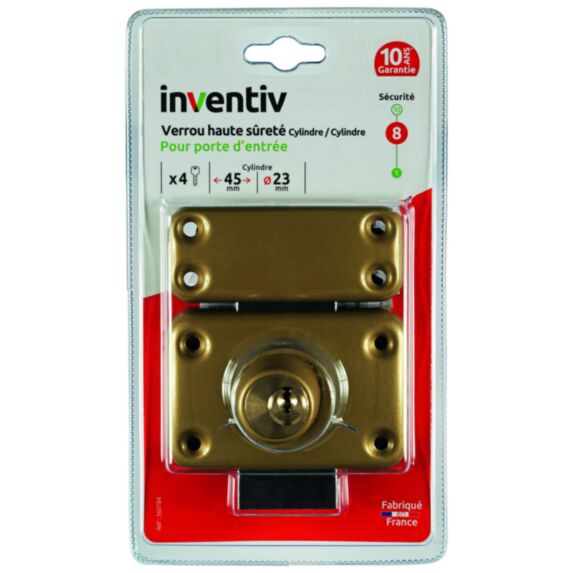 Verrou haute sécurité porte d'entrée double cylindre diam 23mm L.45mm - INVENTIV