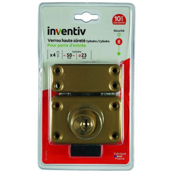 Verrou haute sécurité porte d'entrée double cylindre Ø23xL.50mm - INVENTIV