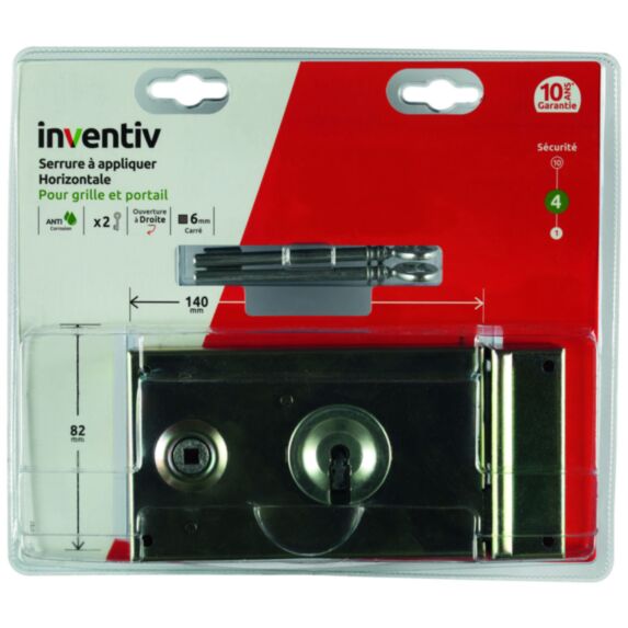 Serrure en applique horizontale 140x82mm, ouverture droite  - INVENTIV