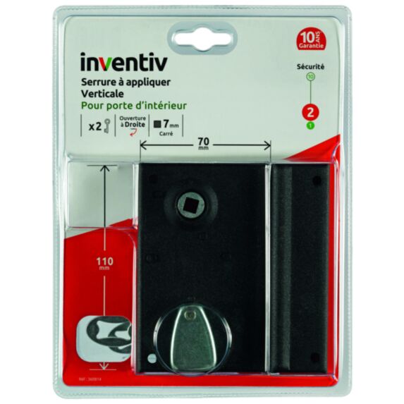 Serrure en applique verticale 70x110mm, ouverture droite - INVENTIV